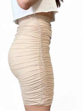Ruched Bodycon Skirt in Beige
